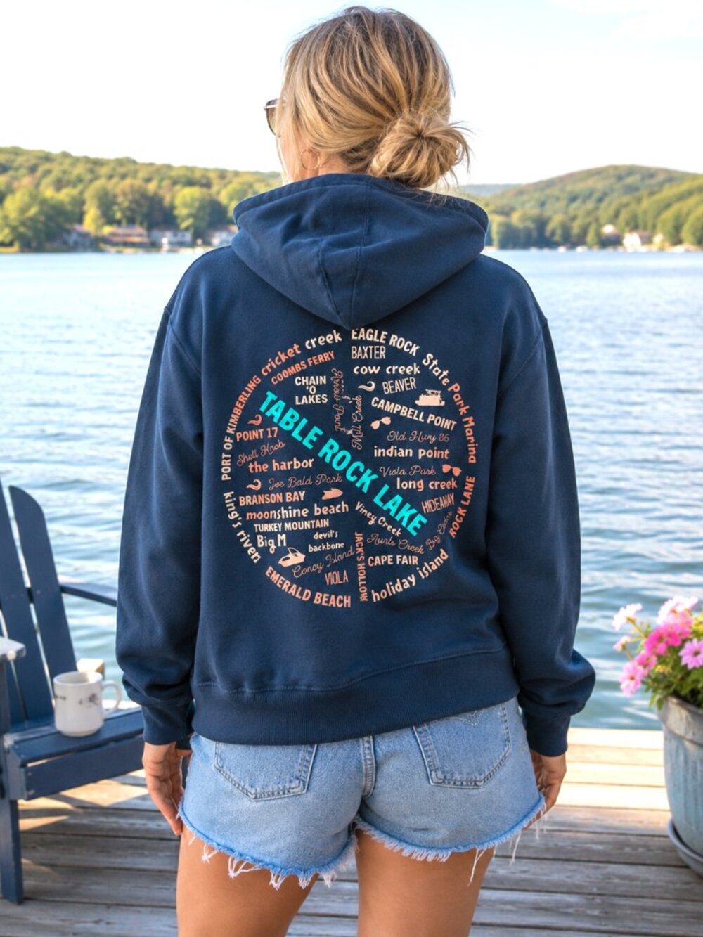 Table Rock Lake Hoodie Zip-Up Sweatshirt Marinas Landmarks Cotton Women L Petite